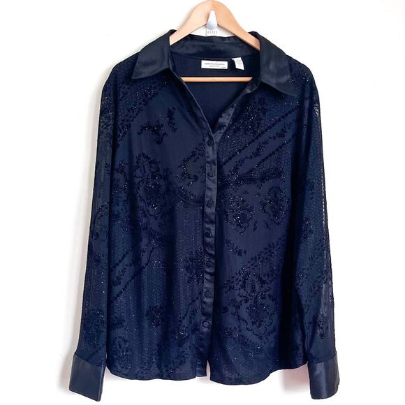 Vintage Y2K Whimsigoth Velvet Burnout Shirt 3X Black Sheer Fairy Goth Witchy - Picture 1 of 12